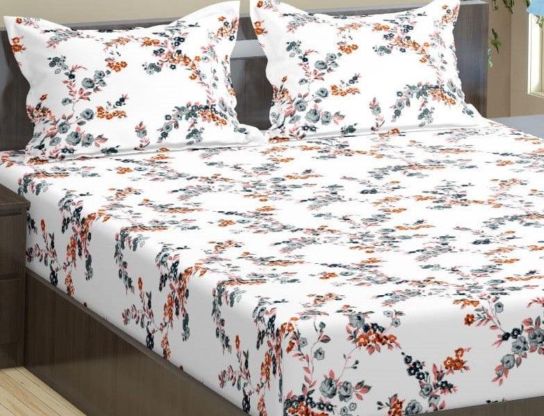 Cotton Printed Fitted Bedsheet with Pillow Covers (Nile 100% Cotton & 180 TC) - Trance Home Linen
