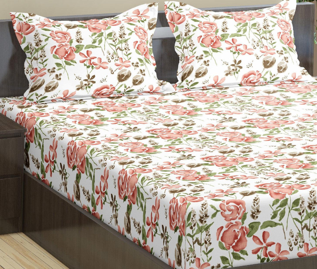 Cotton Printed Flat Bedsheet with 2 Pillow Covers (Huvu 100% Cotton & 180 TC) - Trance Home Linen