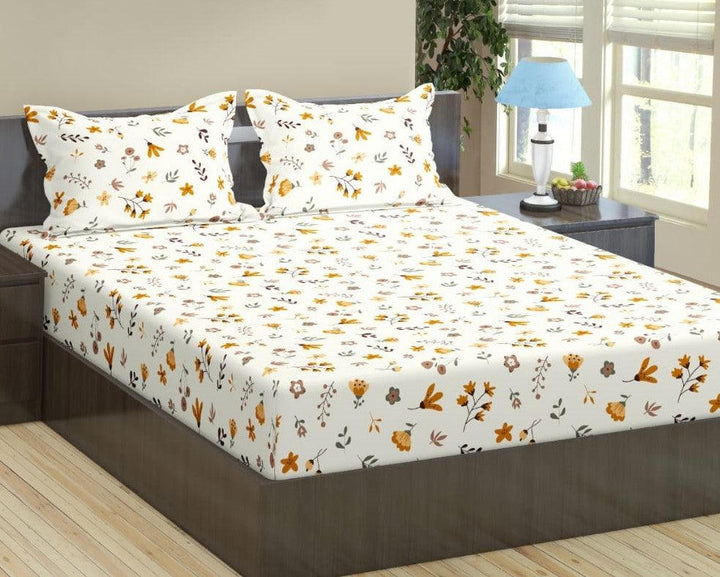 Cotton Printed Flat Bedsheet with 2 Pillow Covers (Soloce 100% Cotton & 180TC) - Trance Home Linen