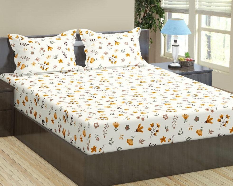 Cotton Printed Flat Bedsheet with 2 Pillow Covers (Soloce 100% Cotton & 180TC) - Trance Home Linen