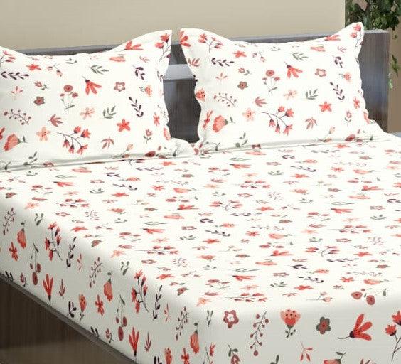 Cotton Printed Flat Bedsheet with 2 Pillow Covers (Soloce 100% Cotton & 180TC) - Trance Home Linen