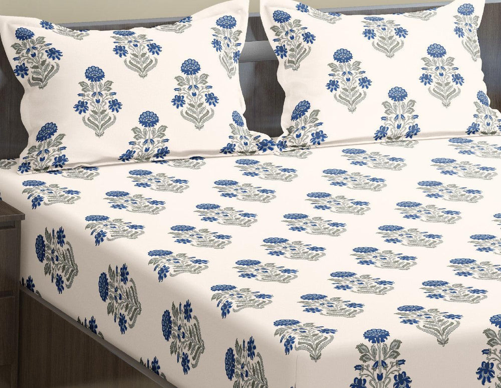 Cotton Printed King Flat Bedsheet with 2 Pillow Covers (Aangan Collection 100% Cotton) - Trance Home Linen