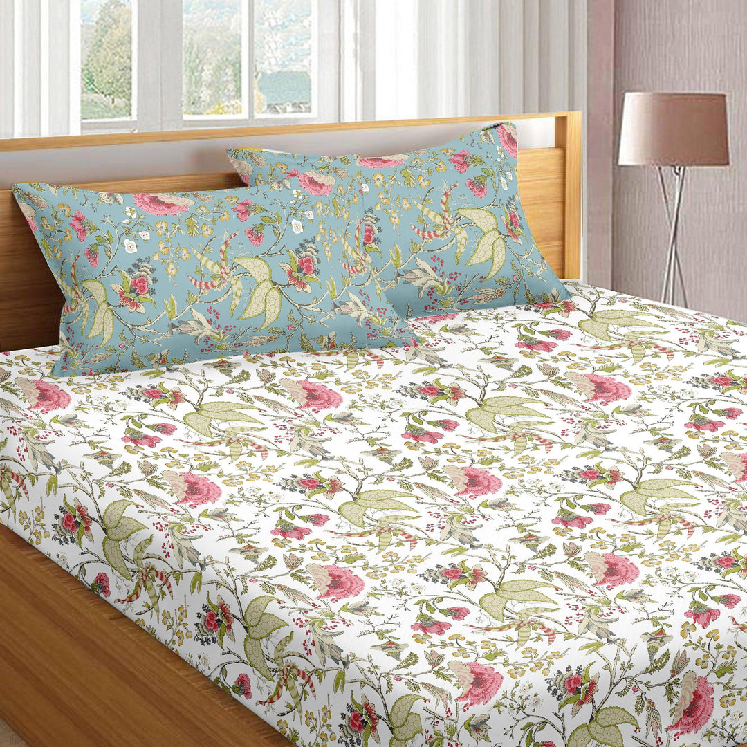 Cotton Printed King Flat Bedsheet with 2 Pillow Covers (Calicut Collection 100% Cotton) - Trance Home Linen