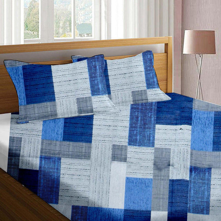 Cotton Printed Queen Fitted Bedsheet with 2 Pillow Covers (Zenga 100% Cotton & 144 TC) - Trance Home Linen