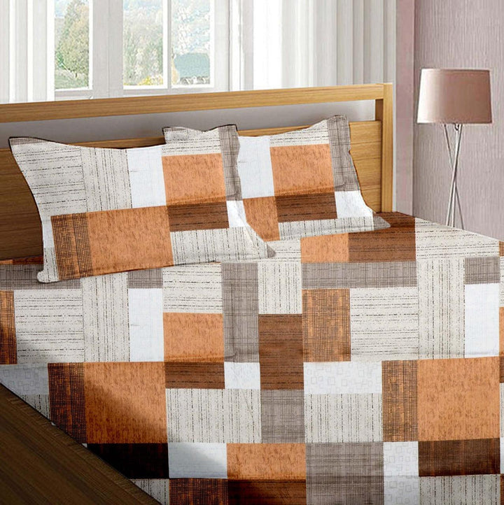 Cotton Printed Queen Fitted Bedsheet with 2 Pillow Covers (Zenga 100% Cotton & 144 TC) - Trance Home Linen