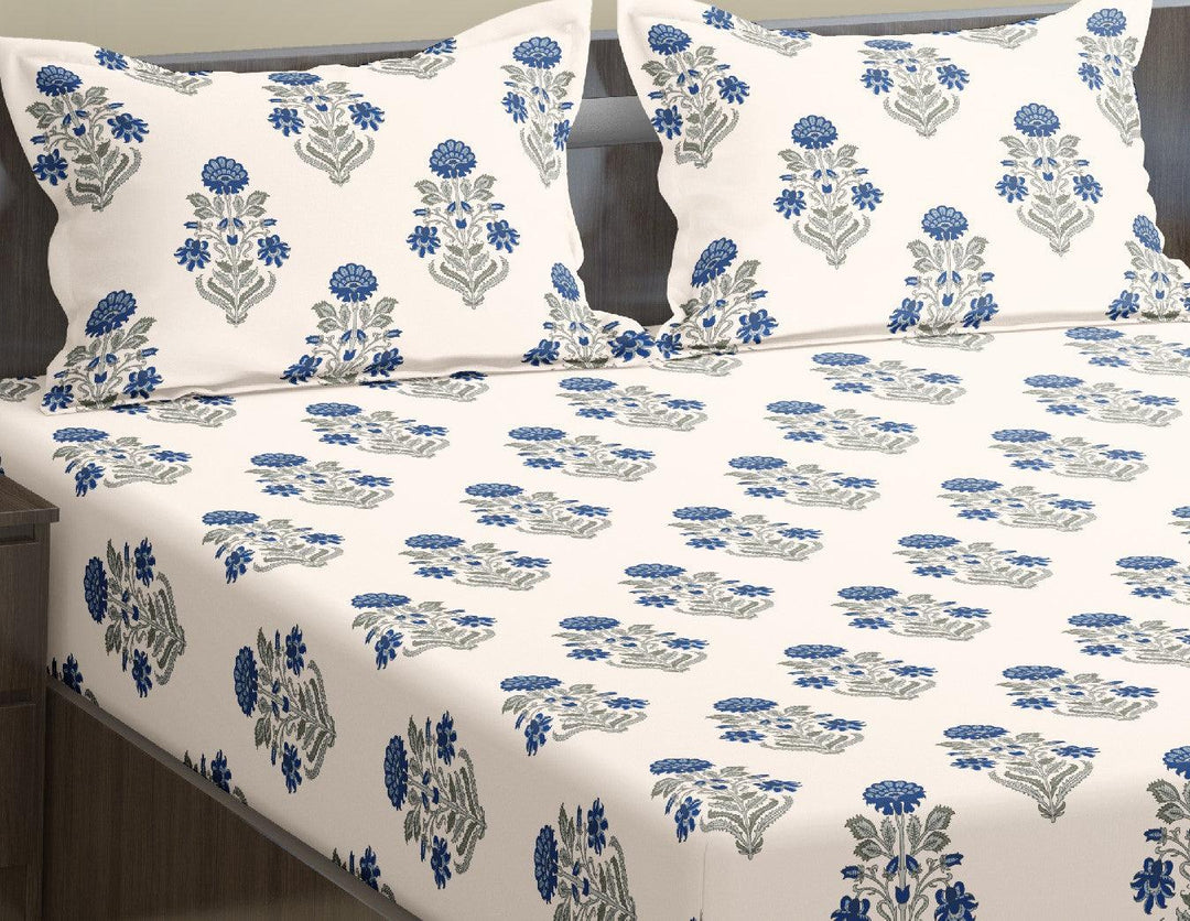 Cotton Printed Queen Flat Bedsheet with 2 Pillow Covers (Aangan Collection 100% Cotton) - Trance Home Linen