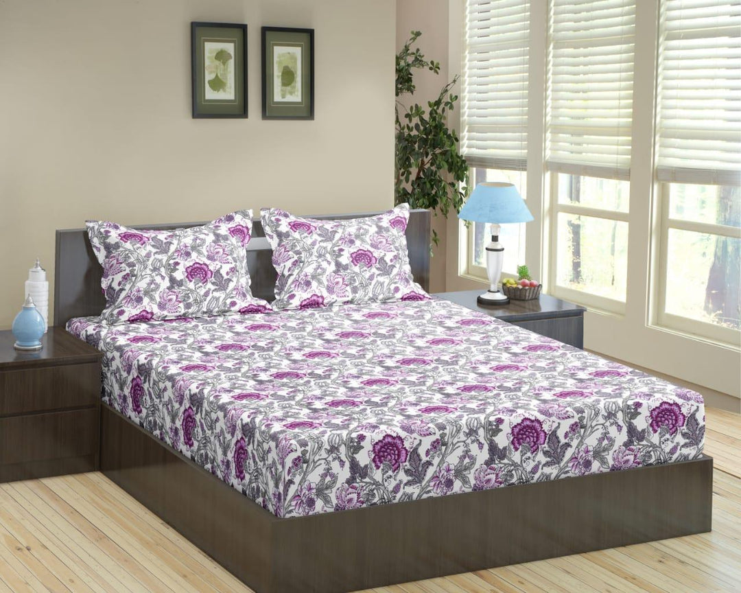 Cotton Printed Queen Flat Bedsheet with 2 Pillow Covers (Malhaar Collection 100% Cotton) - Trance Home Linen