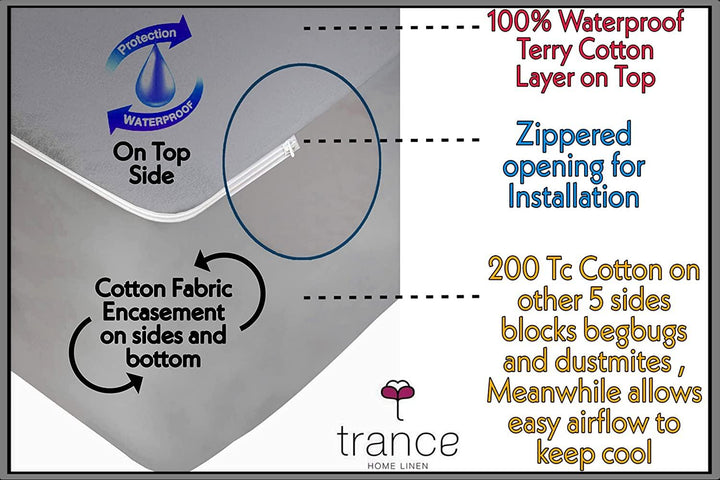 Cotton Queen Size Zippered Chain Waterproof Mattress Protector (100% Cotton) - Trance Home Linen