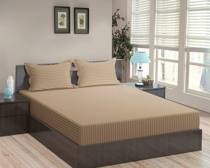 Cotton Satin Stripe Flat Bedsheet with 2 Pillow Covers (100% Cotton & 200 TC) - Trance Home Linen