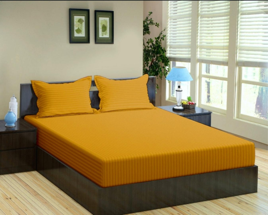 Cotton Satin Stripe Flat Bedsheet with 2 Pillow Covers (100% Cotton & 200 TC) - Trance Home Linen