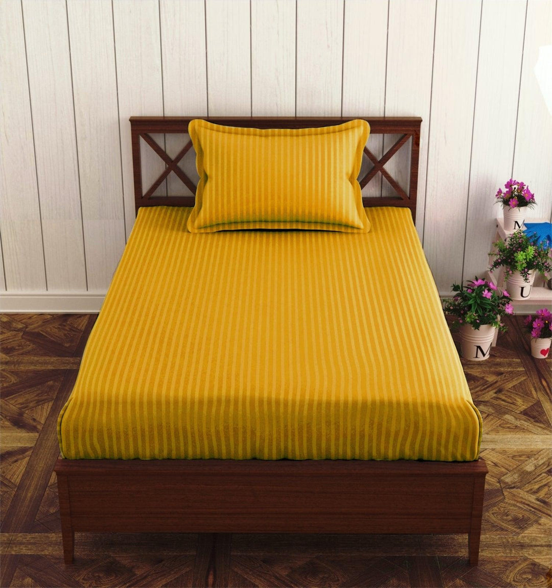 Cotton Self Satin Stripe (Bedsheet/Flat Bedsheet & 200 TC) - Trance Home Linen