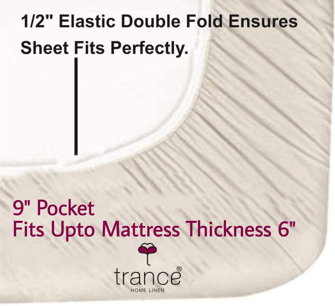 Cotton Single Bed Sizes Fitted Bedsheet with 1 Pillow Cover(100% Cotton & 200 TC) - Trance Home Linen