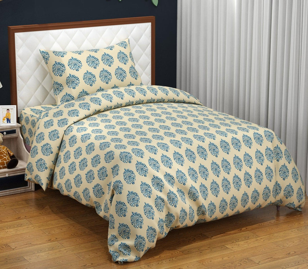 Cotton Single Duvet Cover with 1 Pillow Cover (Dori & Damask 200 TC) - Trance Home Linen