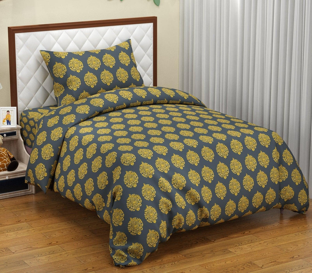 Cotton Single Duvet Cover with 1 Pillow Cover (Dori & Damask 200 TC) - Trance Home Linen