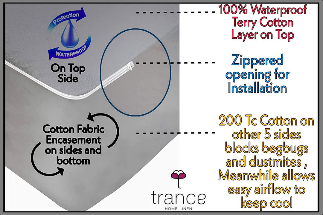 Cotton Single Size Zippered Chain Waterproof Mattress Protector (100% Cotton) - Trance Home Linen