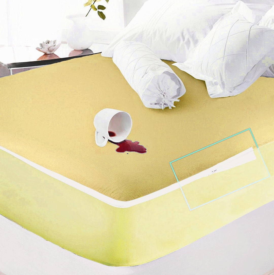 Cotton-Terry-Waterproof-ZIPPERED-ENCASED-Mattress-Protector-IVORY-YELLOW