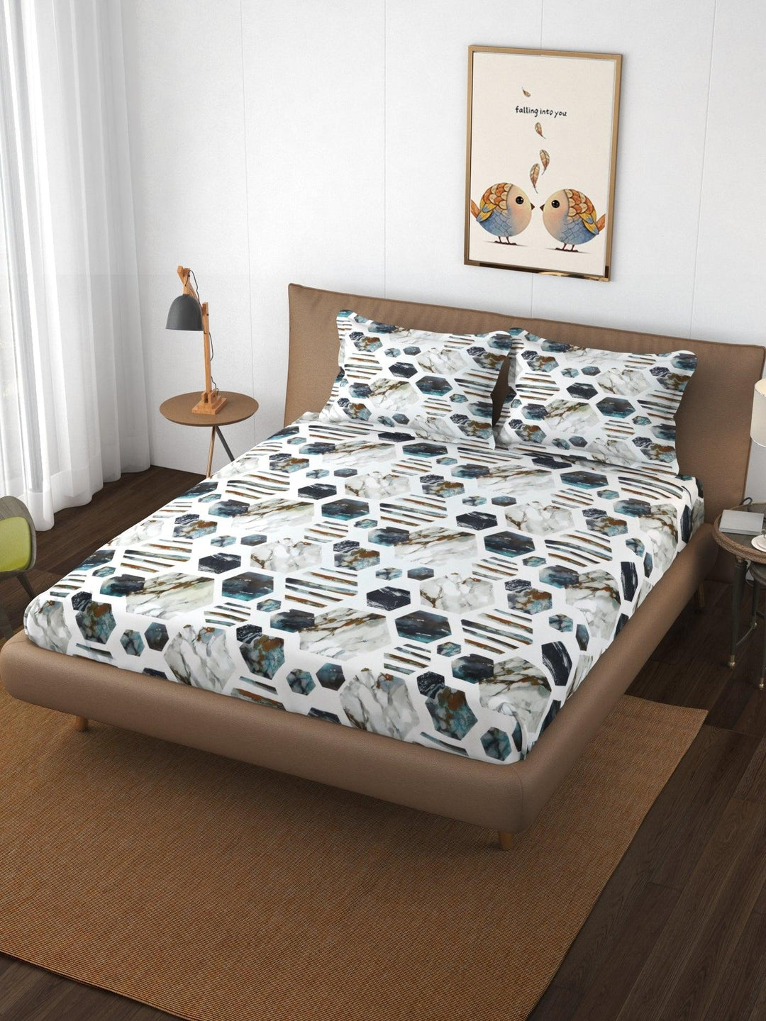 Premium Cotton Printed Fitted Bedsheet with Pillow Covers (Astro & 250 TC) - Trance Home Linen