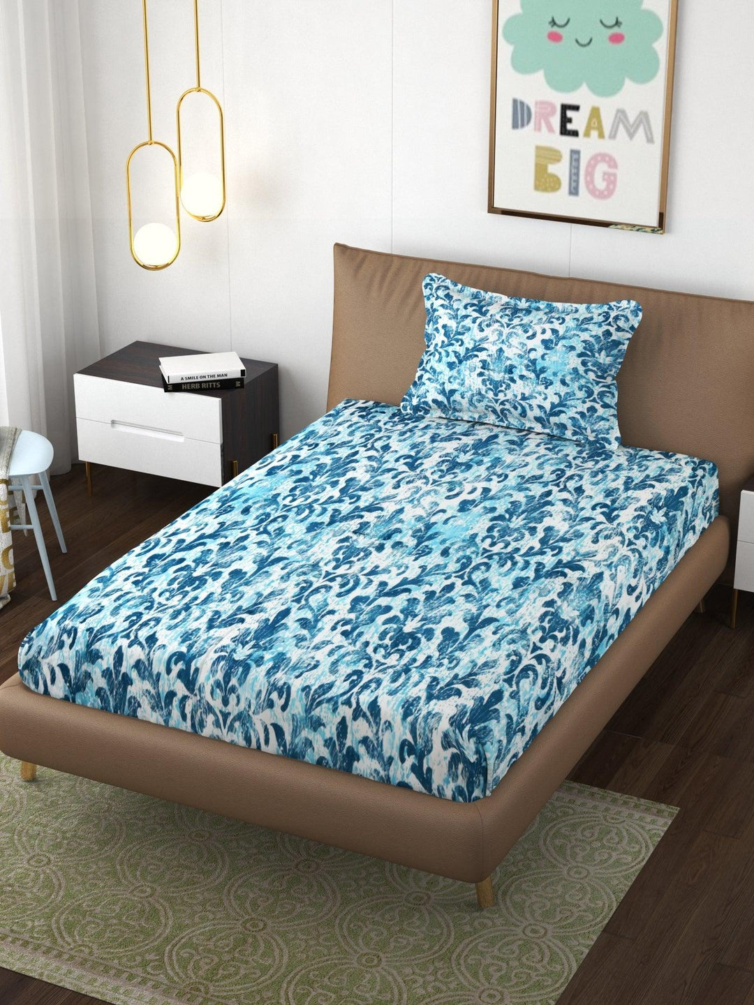 Premium Cotton Printed Fitted Bedsheet with Pillow Covers (Royal & 250 TC) - Trance Home Linen