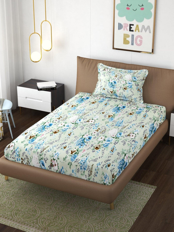 Premium Cotton Printed Flat Bedsheet with Pillow Covers (Vintage Woods & 250 TC) - Trance Home Linen