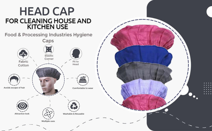Trance Cotton Washable & Reusable Head Cap | Cleaning House and Kitchen Use | Food & Processing Industries Hygiene Caps - Trance Home Linen